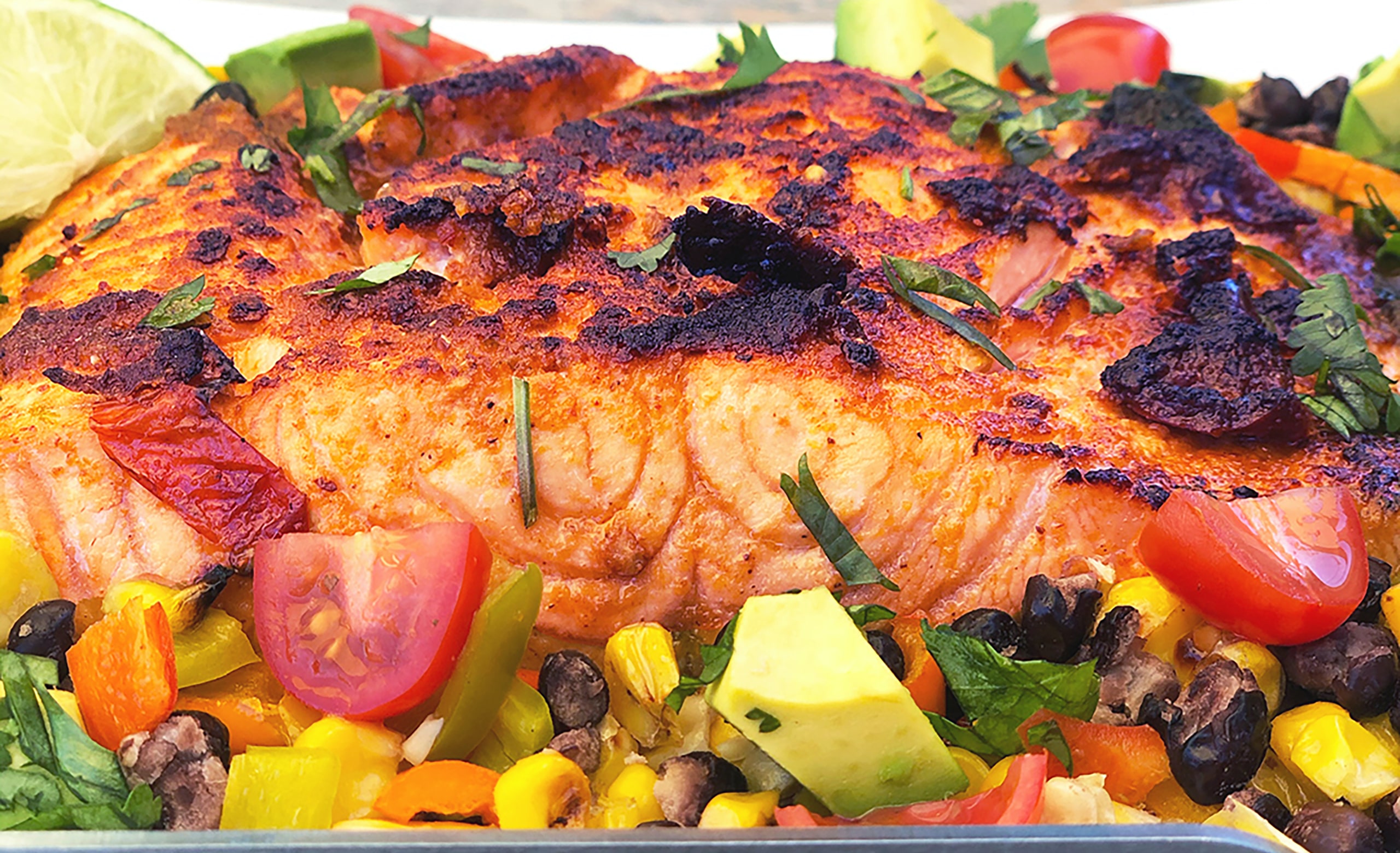 Made with a Beefer: Chipotle Lime Roasted Salmon with Charred Corn and Black Bean Relish
