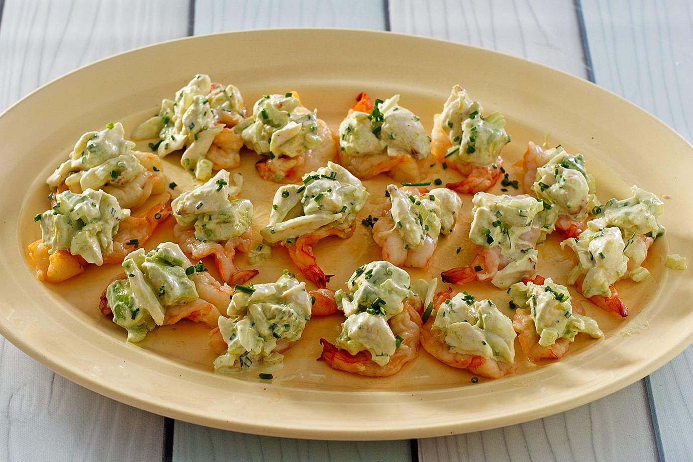 Butterflied Shrimp Topped with Avocado Crab Salad from the Beefer